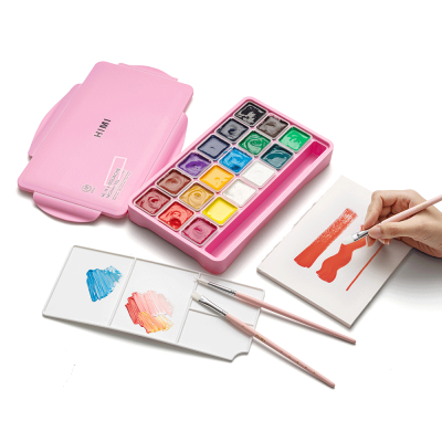 Набір гуашевих фарб Jelly Cup 18x30 мл, рожевий пластиковий пенал, HIMI