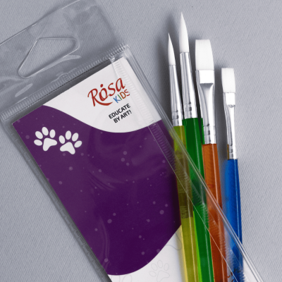 Набор кистей 5, синтетика, 4шт: круглая (№6,8), плоская (№6,10), ROSA Kids