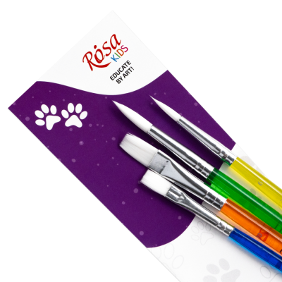 Набор кистей 5, синтетика, 4шт: круглая (№6,8), плоская (№6,10), ROSA Kids