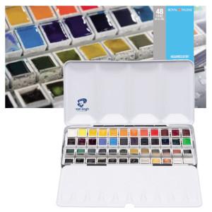 Набір акварельних фарб, VAN GOGH, 48 кювет+пензлик, метал, Royal Talens