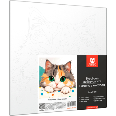 Холст хлопок на ХДФ с контуром Милый котенок 20x20, акриловый грунт, Arteo Холст хлопок на ХДФ с контуром Милый котенок 20x20, акриловый грунт, Arteo