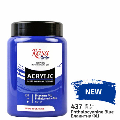 Краска акриловая, Голубая ФЦ, 400 мл, ROSA Studio (322419437)