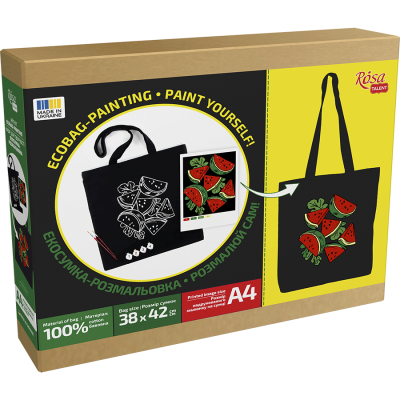Набор экосумка-раскраска с красками, черная, Арбузы, хлопок 200 г/м2, 38х42см, ROSA Talent Набор экосумка-раскраска с красками, черная, Арбузы, хлопок 200 г/м2, 38х42см, ROSA Talent