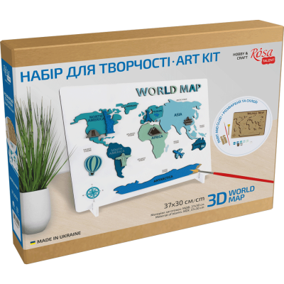 Набір, World Map 3D, МДФ, 30,5х37,5 см, ROSA Talent