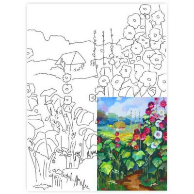 Полотно на картоні з контуром, Пейзаж №17, «Стежка додому», 30*40, бавовна, акрил, ROSA START