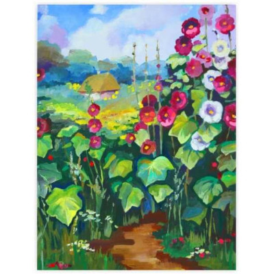 Полотно на картоні з контуром, Пейзаж №17, «Стежка додому», 30*40, бавовна, акрил, ROSA START