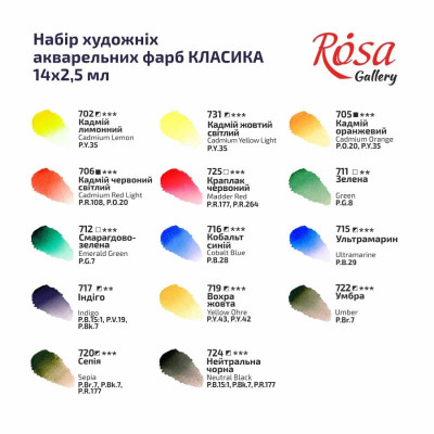 Набор акварельных красок Классика 14 цв, ROSA Gallery