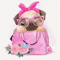 Полотно на картоні з контуром, „Песик в сумочці“, 20х20, бавовна, акрил, ROSA START