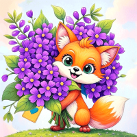 Холст бавовна на ХДФ з контуром Лисичка з квітами 20×20, акриловий ґрунт, Arteo