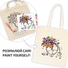 Набір, екосумка-розмальовка, „Квітковий велосипед“, бавовна 220 г/м2, 38х42см, ROSA Talent