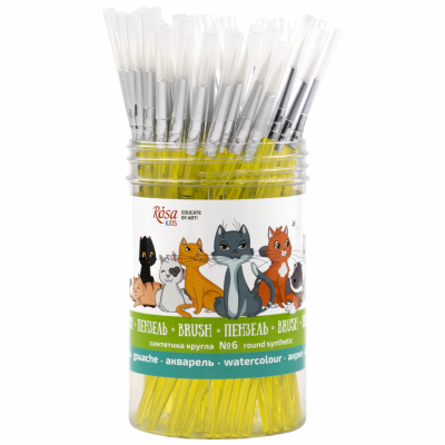 Пензель синтетика кругла №6 тубус 50 шт жовта ручка ROSA Kids