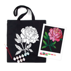 Набор экосумка-раскраска с красками, черная, Нежный пион, хлопок 200 г/м2, 38х42см, ROSA Talent