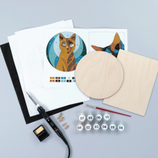 Набор для выжигания картины на дереве Cats с красками в коробке ROSA Start