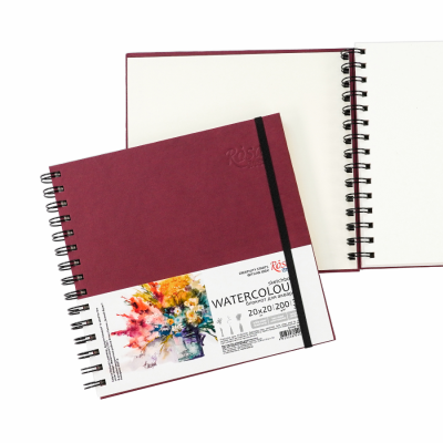 Блокнот для акварели на спирали Watercolor by Smiltanis 20х20 см 200г/м2 30 л белая бумага, Бордо ROSA Studio Блокнот для акварели на спирали Watercolor by Smiltanis 20х20 см 200г/м2 30 л белая бумага, Бордо ROSA Studio