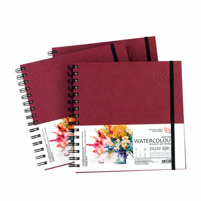 Блокнот для акварели на спирали Watercolor by Smiltanis 20х20 см 200г/м2 30 л белая бумага, Бордо ROSA Studio Блокнот для акварели на спирали Watercolor by Smiltanis 20х20 см 200г/м2 30 л белая бумага, Бордо ROSA Studio