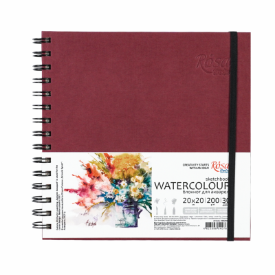 Блокнот для акварелі на спіралі Watercolor by Smiltanis 20х20 см 200г/м2 30 л білий папір, Бордо ROSA Studio
