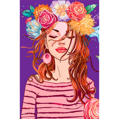 Холст хлопок на ХДФ с контуром Девушка в венке 20x30, акриловый грунт, Arteo