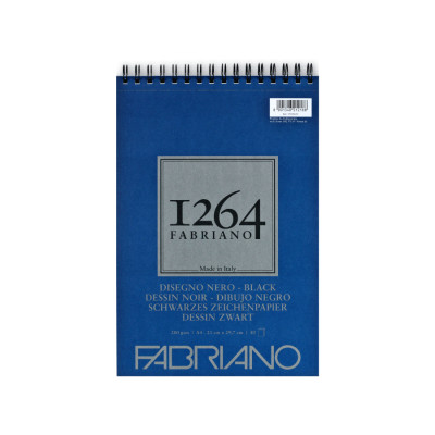 Альбом для малюнку на спіралі 1264 А5 200 г/м2 40 л чорні листи Fabriano