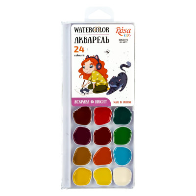 Набор акварельных красок Cats with a Girl, 24 цв., б/кисти, ROSA Kids