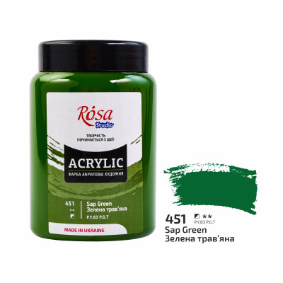 Краска акриловая, Зеленая травяная (451), 400 мл, ROSA Studio