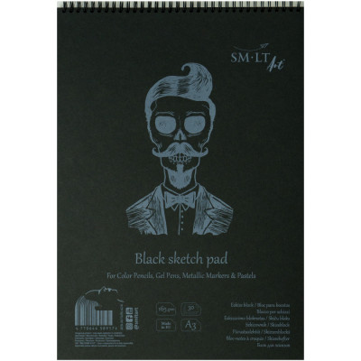 Альбом для малюнку на спіралі AUTHENTIC (black) А3, 165 г/м2, 30 л, чорний папір, SMILTAINIS