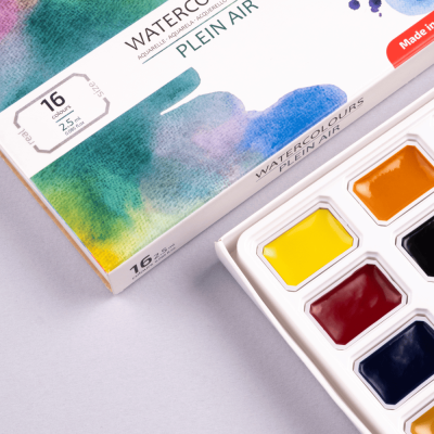 Набор акварельных красок ROSA Studio PLEIN AIR, 16x2,5 мл, кюветы, картонная упаковка
