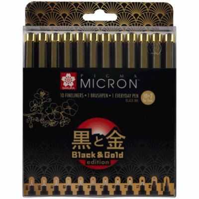 Лайнери PIGMA Micron Black&Gold у наборі 12 шт чорний колір