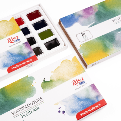 Набор акварельных красок ROSA Studio PLEIN AIR, 24x2,5 мл, кюветы, картонная упаковка