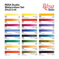 Набір акварельних фарб ROSA Studio PLEIN AIR, 24x2,5 мл, кювети, картонна упаковка
