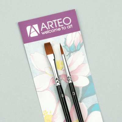 Набор кистей для росписи тканей №2 синтетика 2шт, круглая (№3), плоская (№ 8) короткая ручка Arteo