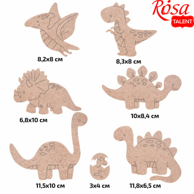 Набор заготовок „Динозавры“, ДВП, 7 шт, с магнитной лентой, ROSA TALENT (289030)