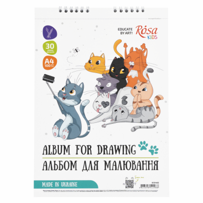 Альбом на спирали для рисования, Cats Selfies, А4, 100 г/м2, 30л, ROSA Kids