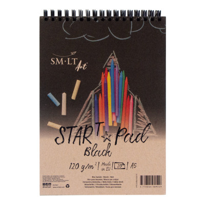 Альбом для рисунку на спіралі STAR T А5, 120 г/м2, 20л, чорний папір, SMILTAINIS (5PS-20/BLACK/T)