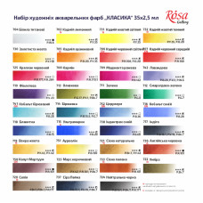 Набор акварельных красок 35 цветов Классика, ROSA Gallery в металлическом пенале, кювета 340035