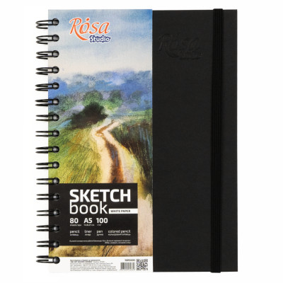 Блокнот на спіралі A5 (14,8х21см), 100г/м2, 80л, чорний, ROSA Studio