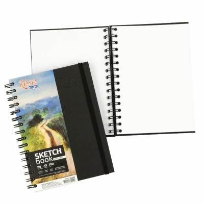 Блокнот на спіралі A5 (14,8х21см), 100г/м2, 80л, чорний, ROSA Studio