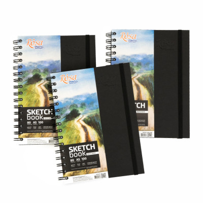 Блокнот на спіралі A5 (14,8х21см), 100г/м2, 80л, чорний, ROSA Studio