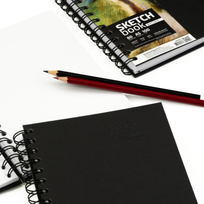 Блокнот на спіралі A5 (14,8х21см), 100г/м2, 80л, чорний, ROSA Studio