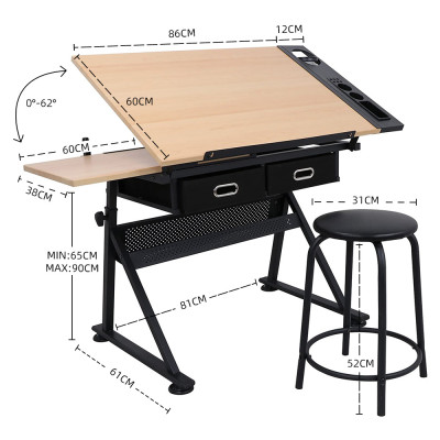 Стол художественный SINOART, 115x61x90 см, деревянный, регулируемый угол наклона, со стулом Стол художественный SINOART, 115x61x90 см, деревянный, регулируемый угол наклона, со стулом