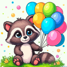 Холст хлопок на ХДФ с контуром Енот с шариками 20x20, акриловый грунт, Arteo