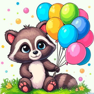 Холст хлопок на ХДФ с контуром Енот с шариками 20x20, акриловый грунт, Arteo