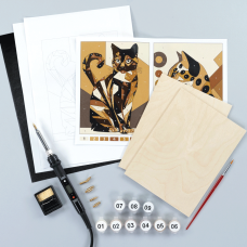 Набор для выжигания картины на дереве Cats 2 с красками в коробке ROSA Start