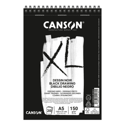 Альбом для эскизов на спирали XL Dessin Black, А5 (14,8*21 см), 150 г/м2, 20л, черный цвет, Canson