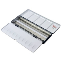 Пенал для акварельных красок металлический, 14 кювет, ROSA Gallery