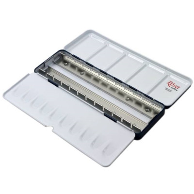 Пенал для акварельних фарб металевий, 14 кювет, ROSA Gallery