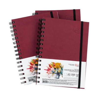Блокнот для акварели на спирали Watercolor by Smiltanis, А5, 200 г/м2, 32 л, бумага белая, Бордо, ROSA Studio