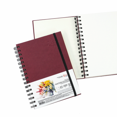 Блокнот для акварели на спирали Watercolor by Smiltanis, А5, 200 г/м2, 32 л, бумага белая, Бордо, ROSA Studio
