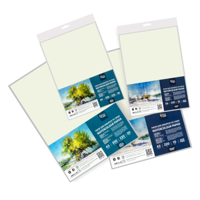 Бумага для акварели (пакет) А4 21х29,7см 220г/м2 10л Среднее зерно ROSA Studio