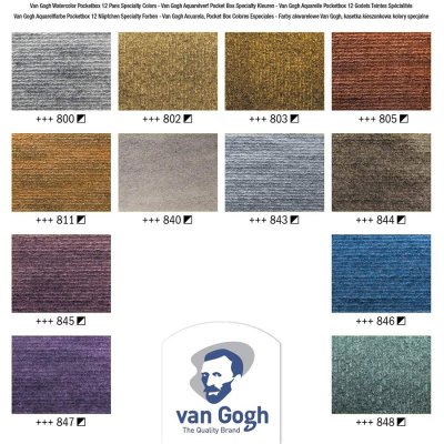 Набір акварельних фарб, VAN GOGH, Pocket box SPECIALTY, 12 кювет+пензлик, пластик, Royal Talens