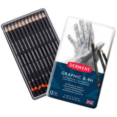 Набор графит,карандаш, Graphic Technical Hard в мет,кообке 12 шт,(твердые) от B до 9H, Derwent